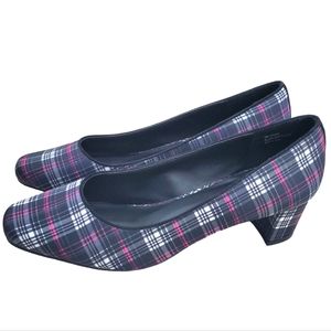 Est. 1946 shoes pumps Women's size 10 pink black white plaid fabric block heel